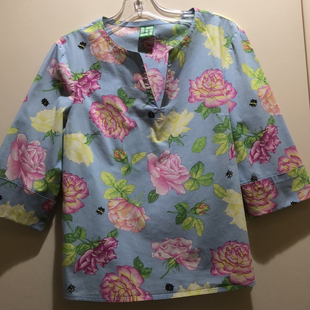EUC Manuel Canovas Rose and Ladybug Print Top